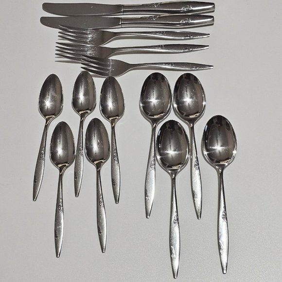 14 Oneida Ltd Rose Duet Mixed Piece Set spoon fork knife USA vintage - Picture 1 of 11